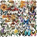 Lot de 50 autocollants PET transparents vintage avec illustrations botaniques et papillons - Papillon Botanique (SLP147)