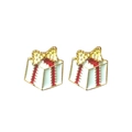 Christmas gift box stud earrings with white base and red ribbon design in golden glitter finish - A138-1 Gift Box