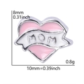 Silver heart charm with pink enamel MOM banner for DIY floating charm bracelets - Pink Ribbon Heart-MOM
