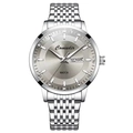 Men's business watch in silver stainless steel with day-date display and stone markers - Silver Steel Grey Dial
