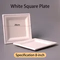 8 inch square disposable white sugarcane pulp plate for catering and DIY painting - 8 Inch Square Plate Thickened / White