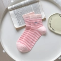 Pink and white striped crew socks with 'nice' embroidery detail for women - Pink Stripe
