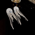 Silver drop earrings with cascading tassel fringe and zircon inlay for women - 33# Silver Needle - Silver - Curved.
