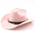 Détails du chapeau de cowboy rose en suédine avec ceinture noire et boucle en métal vintage - M (56-58cm) / Rose