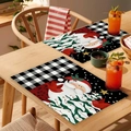 Set of two Nordic Christmas placemats with Santa Claus and festive red bird pattern - Cotton Linen / CD30-3 Santa Claus Red Bird