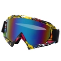 Ski goggles with yellow graffiti frame and colorful mirrored lenses for outdoor sports - Yellow Graffiti Frame Blue Mirror