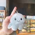 Gray reversible plush octopus keychain with soft fur and silver metal ring for bags - Gray