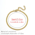 3mm 18K gold plated stainless steel Cuban chain bracelet with 17-22cm adjustable length - Curb/Cubit Chain Style / 3mm Wide (17+5cm) / Gold