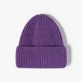 Classic dark purple knitted beanie with ribbed texture and wide cuff for winter warmth - One Size / Heather Purple