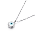 Silver devil eye necklace with pearl-like pendant on 18K plated stainless steel O-chain - Necklace / Steel Color (KN88714-K)