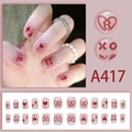 Uñas postizas punk rosa traslúcido con corazones rojos y graffiti XO, set de 24 piezas - Estilo de Grafiti de Corazón Rojo (A417) / Tipo de Pegamento