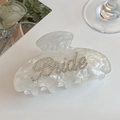 Pince à cheveux en acétate blanc nacré avec inscription Bride en strass - Blanc Perle Strass Lettre Simple Face