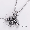 Vintage stainless steel Minotaur bull head pendant necklace for men in silver finish - Single Pendant Style 5