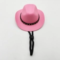 Pink felt mini cowboy hat for pets with star band and adjustable drawstring detail - Cowboy Drawstring / Pink