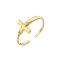 Adjustable gold hammered hollow cross ring with minimalist open woven texture - Adjustable Open / Cross Hammered Texture Open Ring