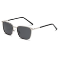 Vintage square metal polarized sunglasses with silver frame and dark lenses for protection - Silver Frame Grey Lens
