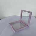 Square pink PE film jewelry display box with transparent suspension film in open view - Light Purple