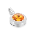 Polished silver stainless steel necklace pendant with a large orange faceted crystal stone - Orange Gemstone Silver Base (KP100740-K)
