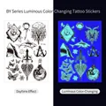Luminous tattoo stickers set BY-001 with rose and shark patterns in UV glow blue finish - Fluorescent BY-001