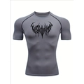 Men's grey slim fit dry-fast fitness t-shirt with black gothic Reborn print on chest - S / Gray