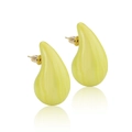 Chubby teardrop stud earrings in bright yellow marble texture resin finish - Quicksand Yellow