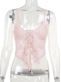 Schickes rosa Spitzen-Camisole mit Blumenmuster, Bandschleife und Rüschendetails - XS / Rosa