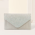 Silver pleated satin envelope clutch bag with iridescent rhinestones for evening wear - Apricot