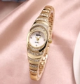 Luxurious gold quartz watch for women with sparkling crystal accents and an oval face - Gold Bracelet Watch