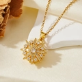 Collana in acciaio inossidabile dorato con ciondolo a girasole rotante e cristalli lucenti - Collana girasole rotante dorata (T014)