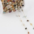 Colorful irregular natural crystal stone beads on golden chain for DIY jewelry making - 1 Meter/Pack / Mixed Colors KC Gold (Light)