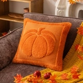 Orange plush pumpkin throw pillow cover for cozy autumn theme home decor - 18x18 Inch / Orange Large Pumpkin