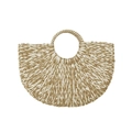Handgewebte Strandtasche aus Stroh mit beige-braunem Rundmuster für den Urlaub - Groß / Kaffeebraun