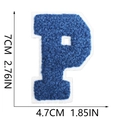 Close-up of blue chenille letter P patch with white border and 7cm height dimensions - Blue-Letter P