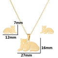 Golden stainless steel cat jewelry set featuring animal pendant necklace and stud earrings - Leopard/Cat / Gold