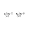 Minimalist silver five-petal flower stud earrings with a spherical screw back design - Silver 3D Flower Screw Ball (Single)