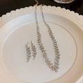Silver tiered teardrop necklace and tassel earrings set with sparkling rhinestones - Silver Square Necklace 2pcs Set (95#)