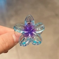 Sparkling purple and blue gradient plumeria hair claw clip with colorful sequins - Transparent Glitter Plumeria Clip Purple