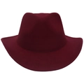 Burgundy wool felt fedora hat with wide brim and classic crown indent for winter - One Size (57-60cm) / Wine Red (Plain Hat)