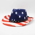 Detail of western cowboy straw hat with American flag pattern and star-studded band - M(56-58cm) / Blue Stars Crown & Striped Brim (Style 1)