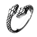 Punk style silver double-headed snake open ring with detailed black scale textures - Adjustable Open / Style 8 (Black Scale Double Head)