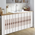 Modern white striped cabinet curtain with brown geometric blocks for kitchen storage - 50x70cm / Velvet Velcro / Geometric Rectangle Style (MGL247)