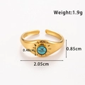 Verstellbarer Goldring mit runder Türkis-Einlage und dekorativer Sonnenstrahl-Struktur - TR102-Sonnenstrahl-Stil