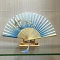 Blue and white gradient folding fan with plum blossom patterns and a blue tassel - Spring Breeze in the Hall (Blue, Heat Transfer)