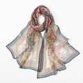 Lightweight 100% silk summer scarf with colorful paisley and lotus print pattern - 160*50CM / XQ502-1# Beige