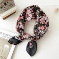Chic black cotton-linen scarf with elegant pink floral print for hair or neck styling - 55cm / Beauty Pine Plum Black