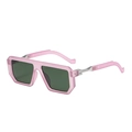 Retro square sunglasses in matte translucent pink frame with dark green lenses - Pink Frame G15 Lens C8