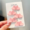 Set di mollette per capelli rosa opaco a forma di cuore per bambine su carta - Set di 5 Cuore Rosa Chiaro
