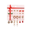 Christmas earring set with festive Santa and tree motifs on white display card - 10 Red Bow Snowman Set
