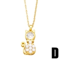 Minimalist gold cat necklace with sparkling zircon head and elegant white pearl body - Golden Curly Tail Cat