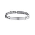 Polished silver stainless steel link bracelet with curved blank plate and clasp detail - Style 1 / Silver
